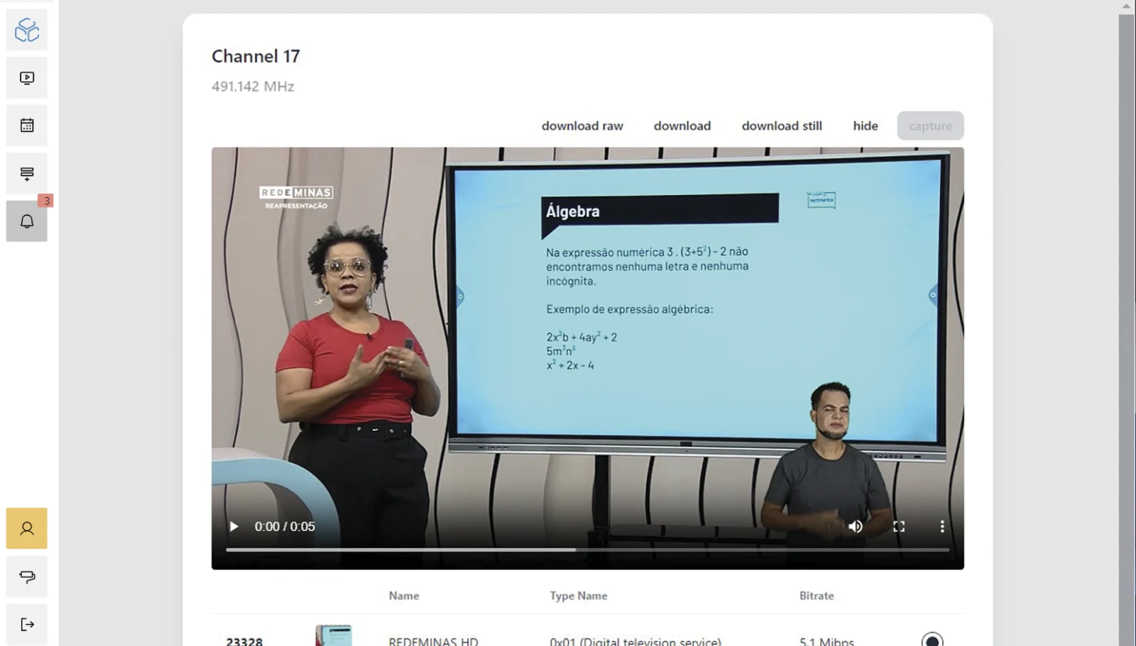 Vídeo de um serviço monitorado com opções de download e captura.